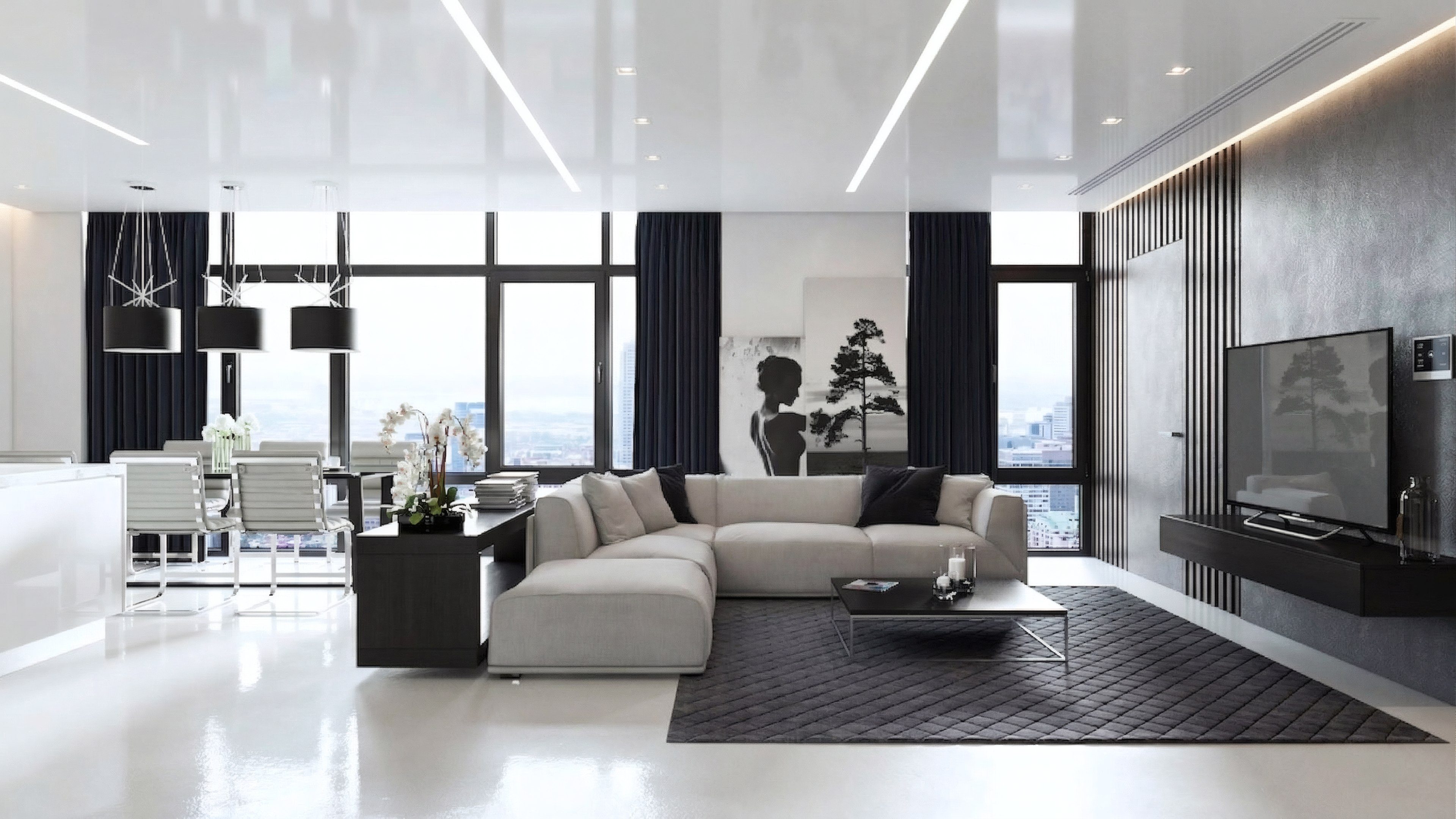 Интерьер гостиной после премиального ремонта